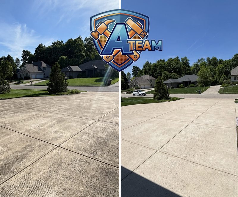 Driveway before and after pressure washing in Tipp City