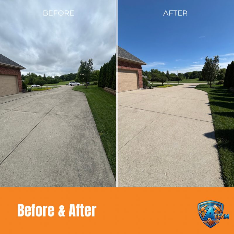 Concrete driveway before and after cleaning